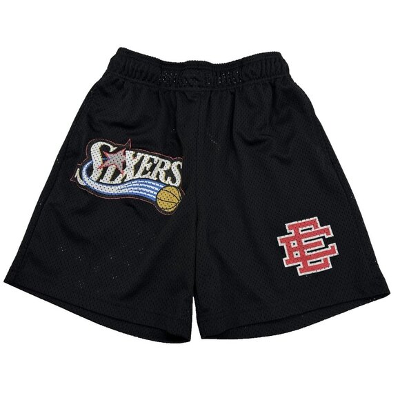 Eric Emanuel EE 76ers Shorts Mens M Philadelphia Black and Red AUTHENTIC - Picture 1 of 8